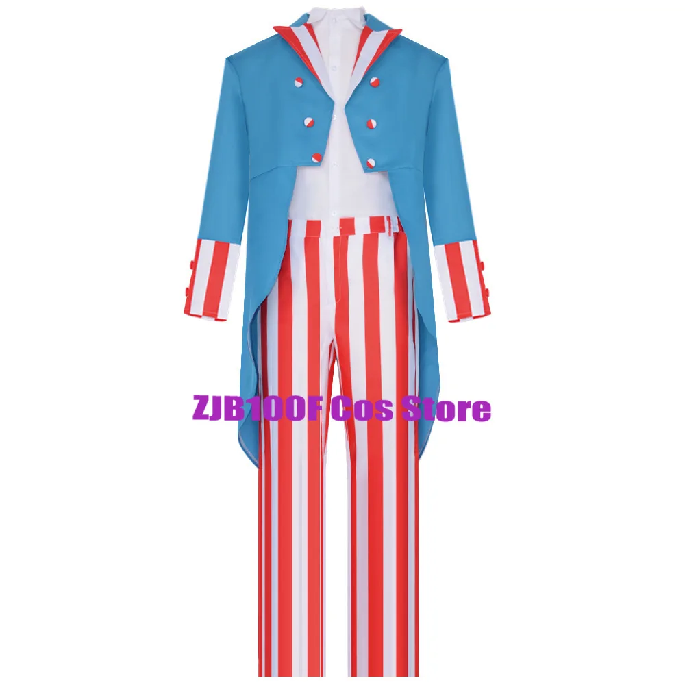 USA Independence Day Uncle Sam Cosplay Anime Costume Blue Uniform Suit Halloween Christmas Party Role Play Clothing for Men