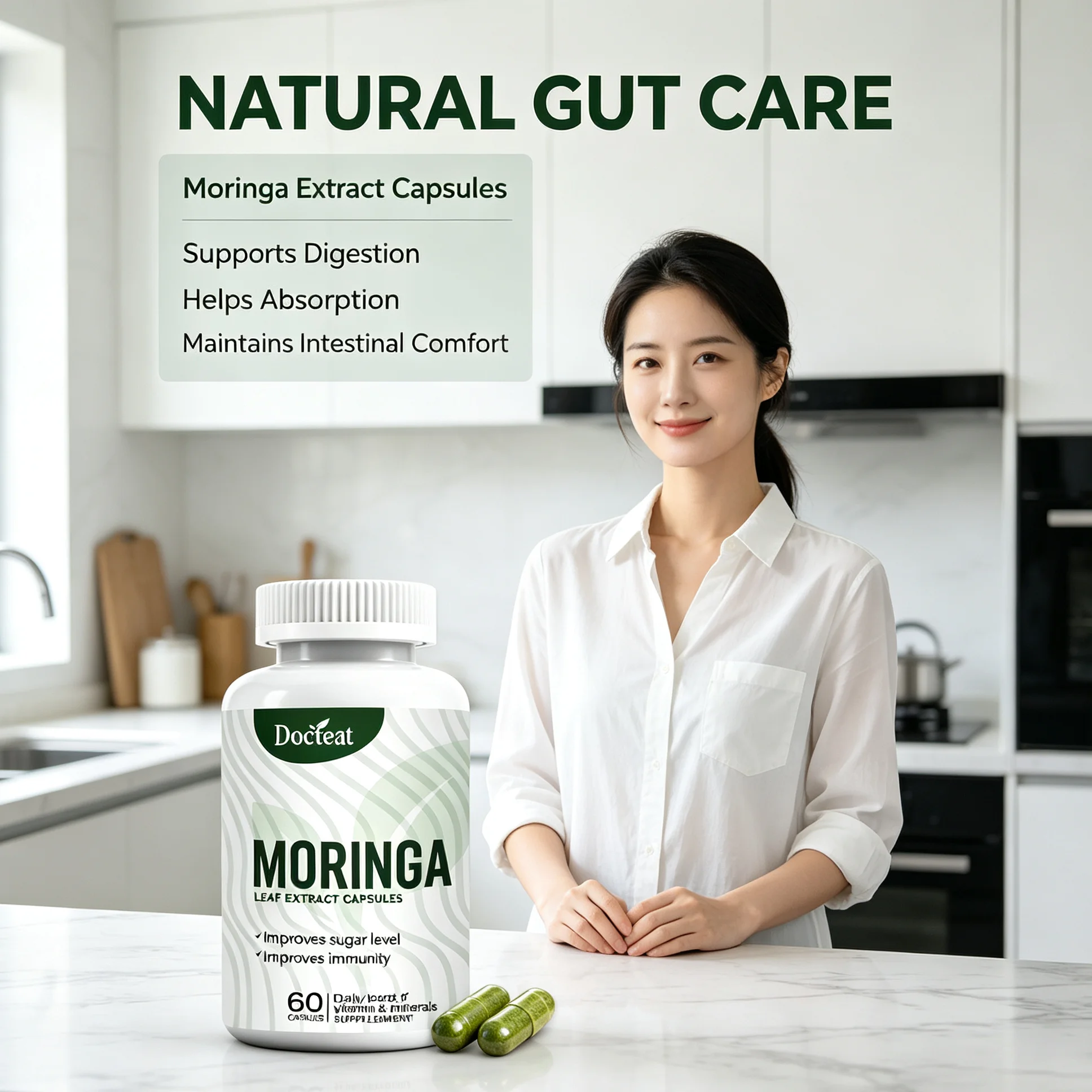 Natural Moringa Capsules For Intestinal Comfort Boost Digestion Enhance Nutrient Absorption Dietary Supplement