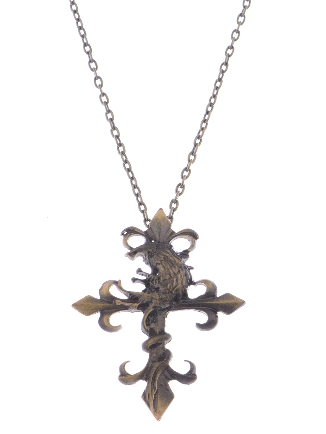 Werewolf Tail Vintage Inspired Tone Detail Spear Pleather Cross Pendant Necklace