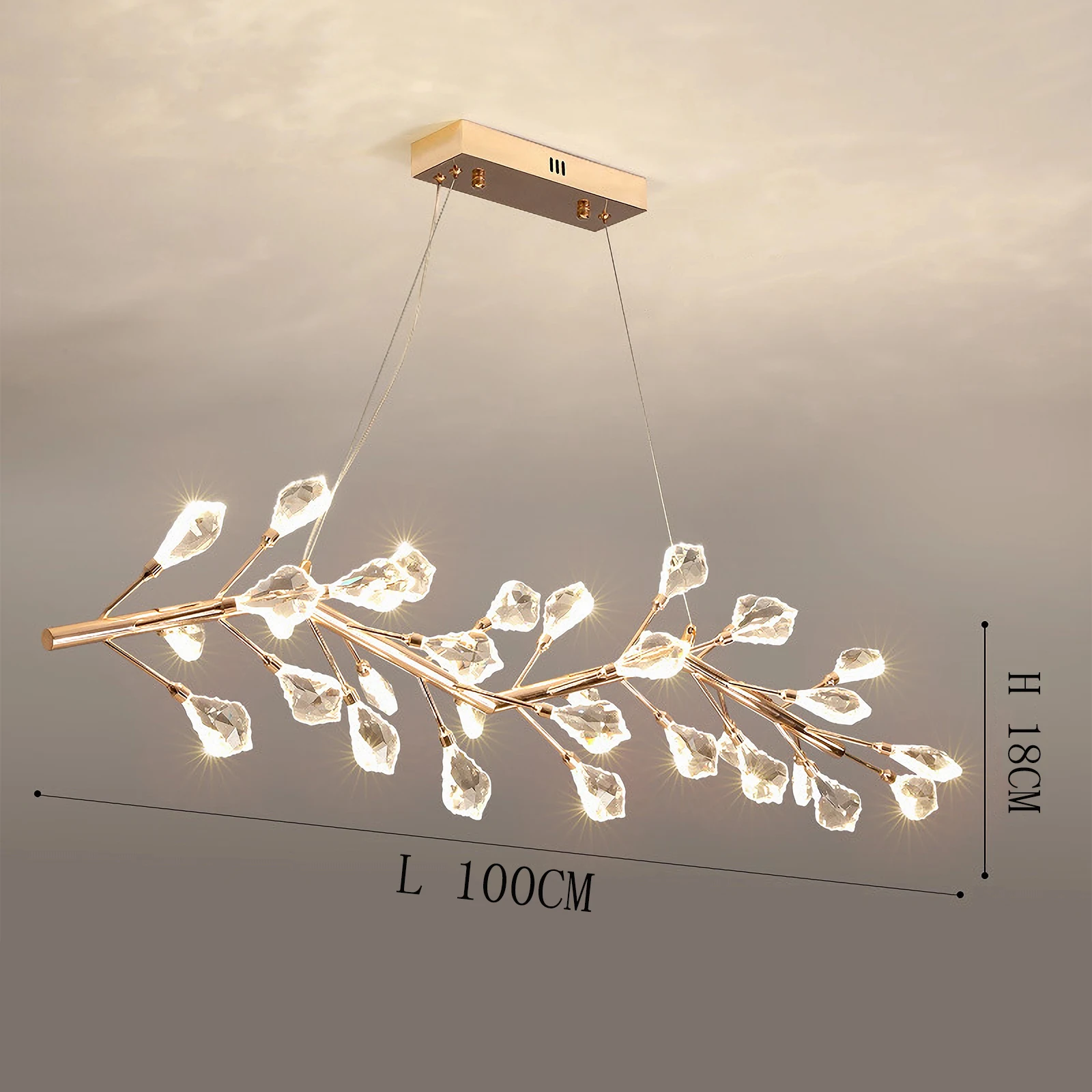 Ajustável Crystal Tree Branches Lustres, Lustres modernos para sala de jantar, Dourado