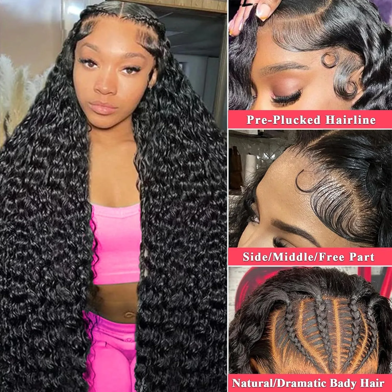 Human Hair Wigs 13x4 Deep Wave Frontal Wig Lace Wig 13x6 Human Hair 250