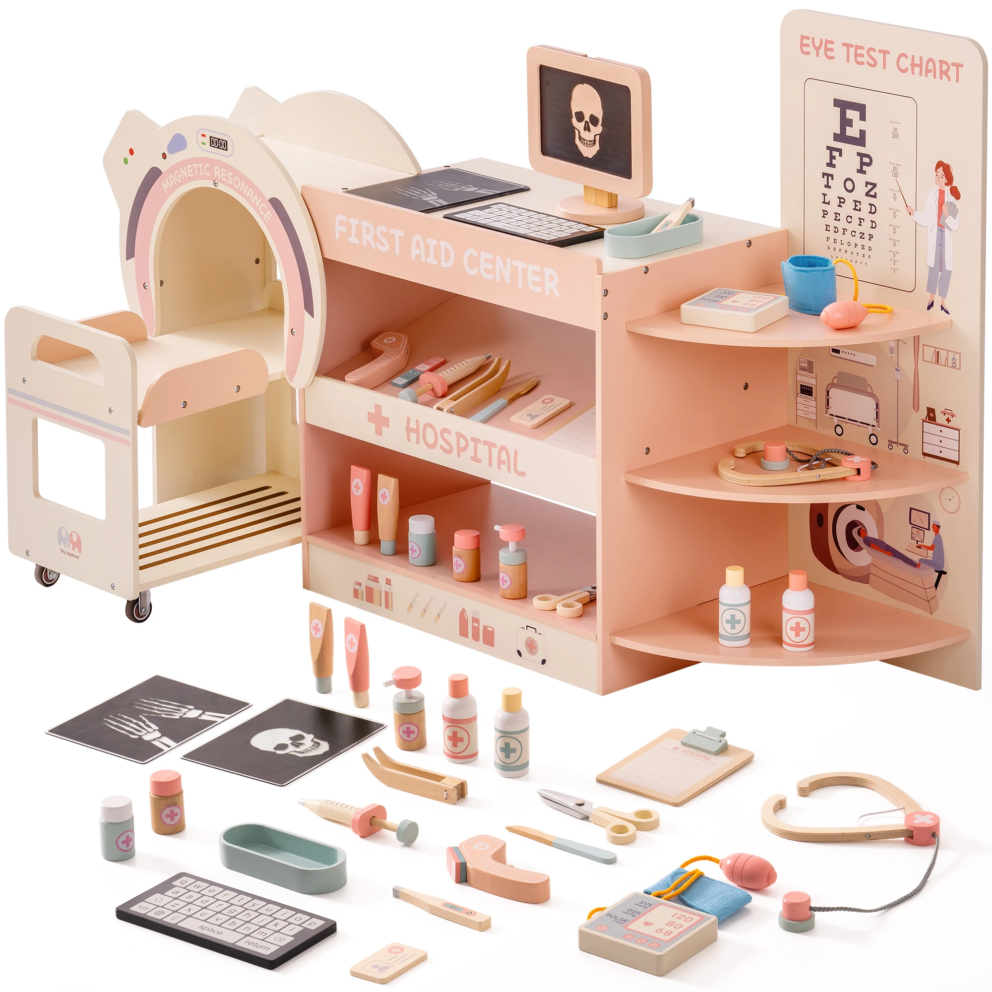 

ROBOTIME Wooden Doctor Medical Center Playset Pretend Play Doctor Toys Educational Role Play for Kids Age 3+