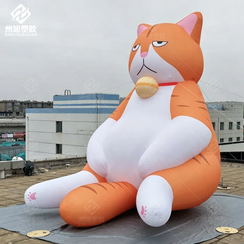 

Inflatable Sitting Cat Model Funny Grumpy Orange Tabby Character with Bell for Outdoor Event and Brand Promotion Decoration