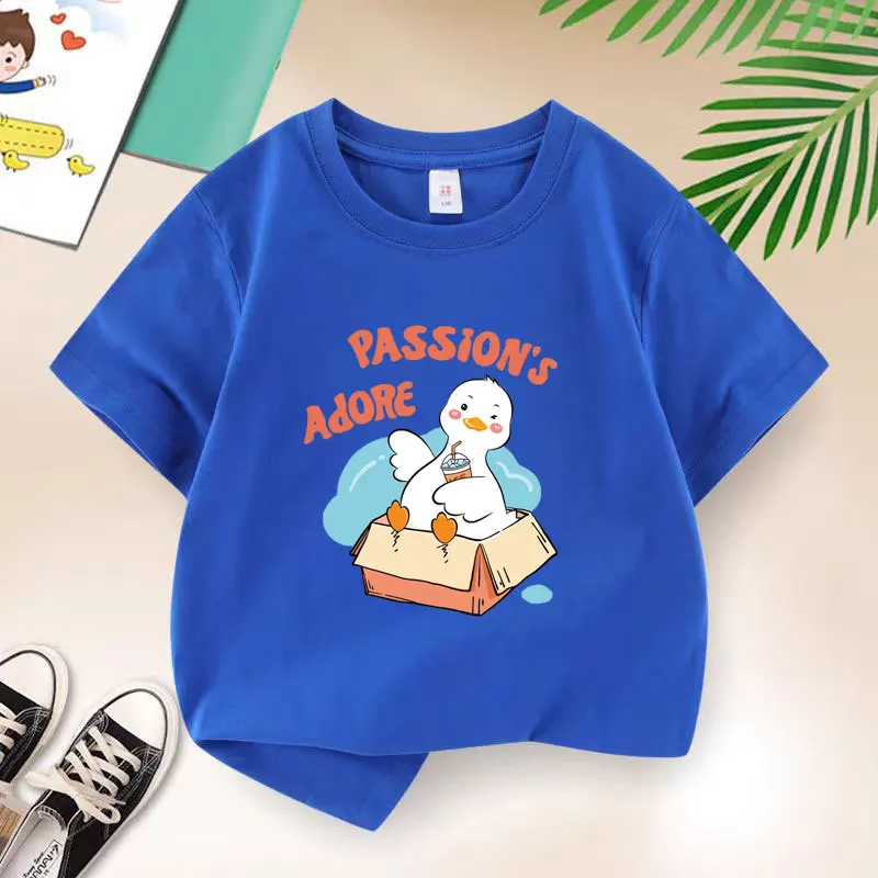 Y2K Tops Leisure Duck Graphic Print T-shirt for Boys Yellow Cotton Baby Kids Tops Tee Summer Casual Cartoon Teen T Shirt