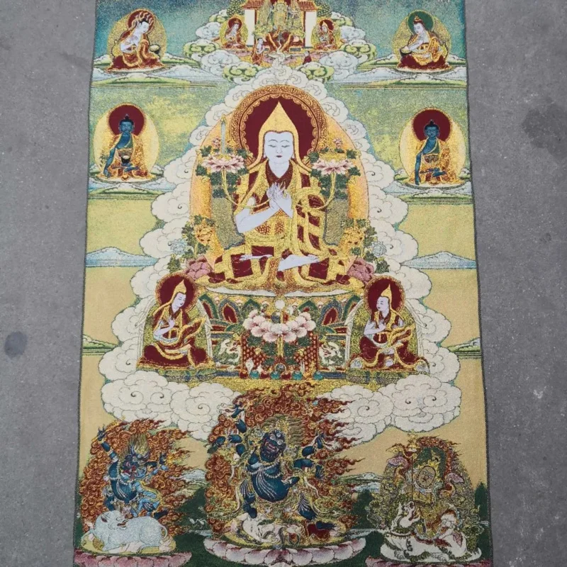 Thangka-シルクの刺embroidery,36インチ,チベットのトランペット