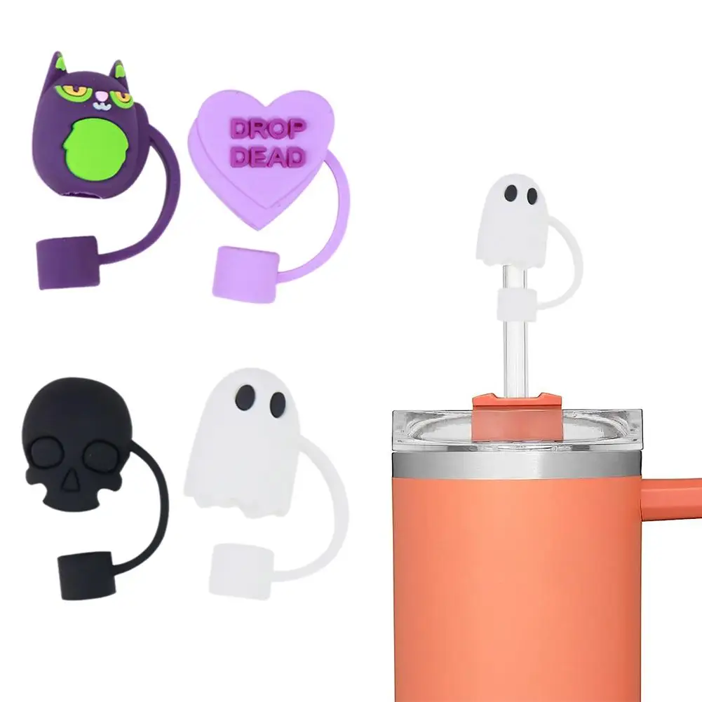 Cartoon Pumpkin Ghost Silicone Straw Covers For Cup Drinking Dust Cap Straw Tips Cover Halloween Party Cup Accessories M1B0