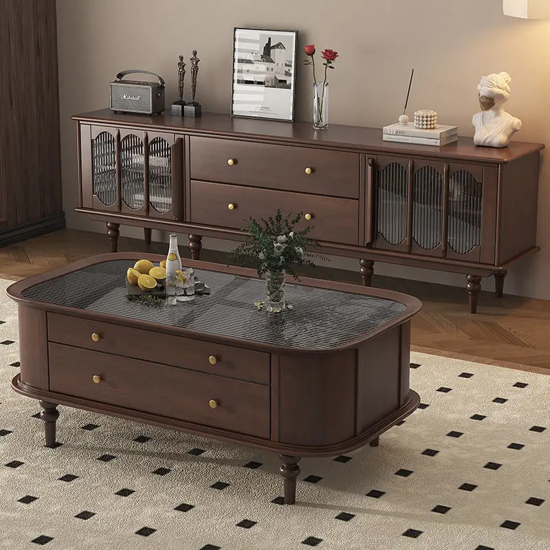 coffee table TV cabinet combination modern simple European French solid wood living room living room full set of furniture