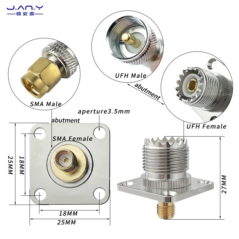 Pure copper UFH female swivel SMA female tape flange fixed RF coaxial connector SL16 swivel SMA four hole square plate