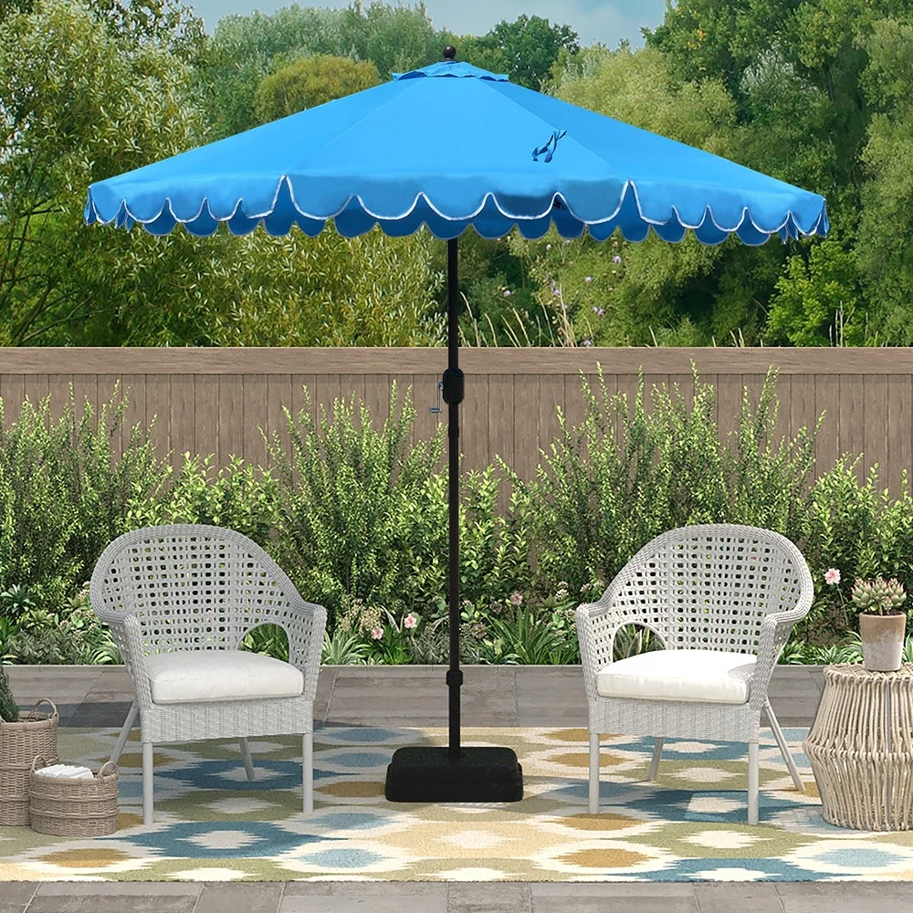 9ft Outdoor Windproof Scallop Umbrella Outdoor Garden Sun Umbrella Patio Parasol Umbrella