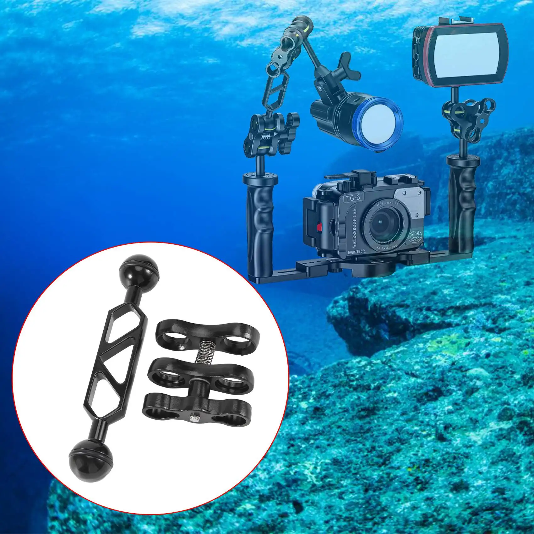 

B24B Aluminum Alloy Scuba Diving Light Torch Dual Ball Joint Arm And 1 Set Butterfly Clip Clamp Mount For Underwater Photography
