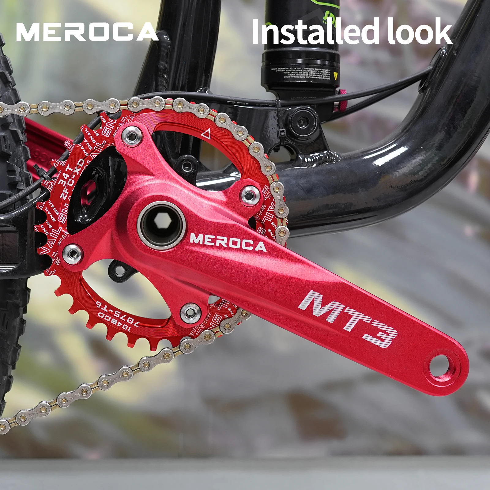 MEROC MT3 Mountainbike-Kurbelgarnitur 170mm Hohl-Integriertes Aluminiumlegierungs-Kettenblatt 104BCD 32/34/36/38/40/42T für 8-12-Gang MTB