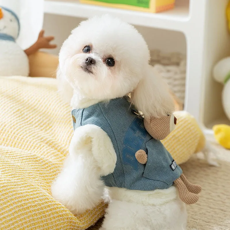 Fashion Pet Denim Jacket Winter New Dog Warm Clothes Puppy Two Legs Cardigan Schnauzer Teddy Clothing