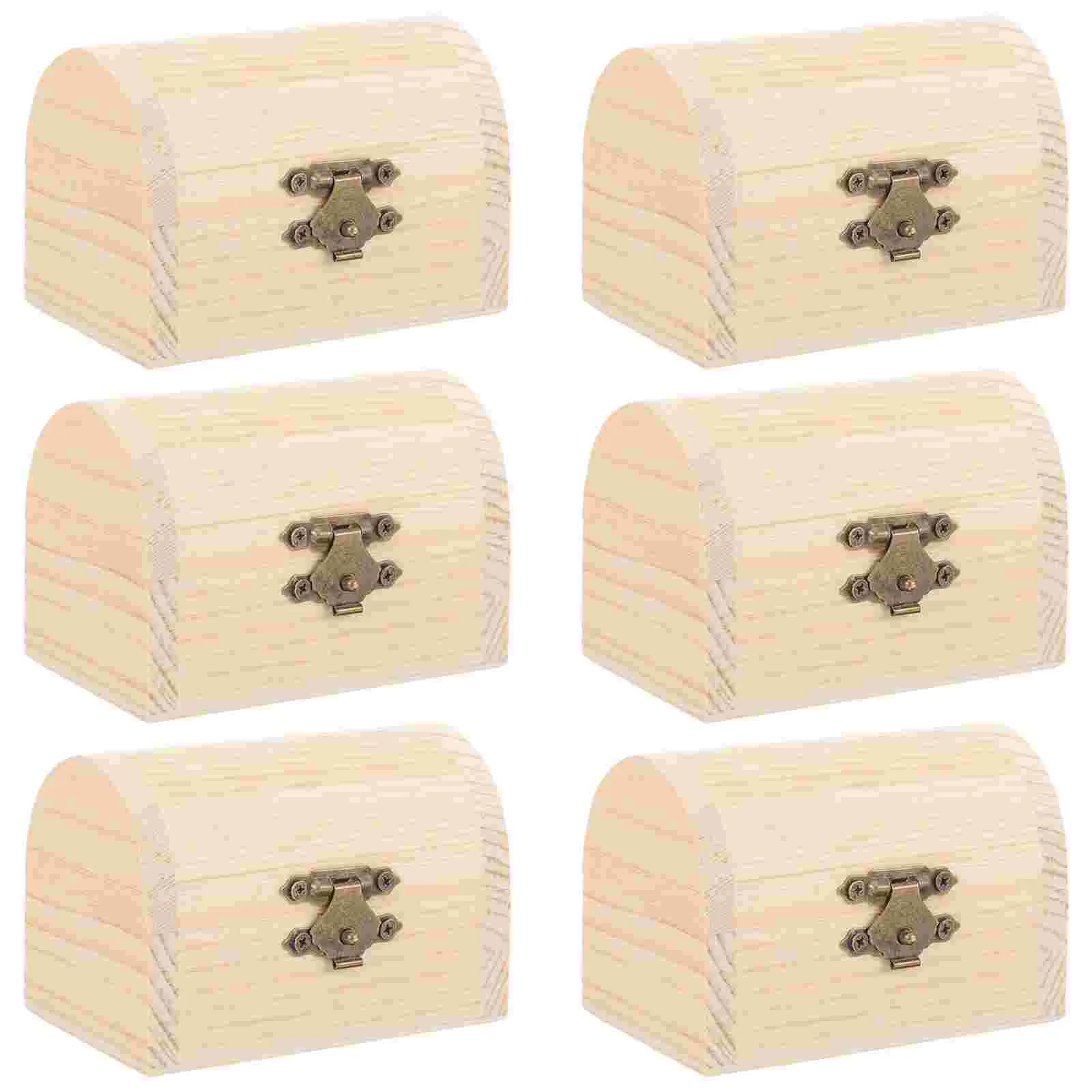 

6 Pcs Arched Unfinished Wooden Case Square Multi-function Box DIY Clay Craft Graffiti Supplies Storage Lock Case for Home Shop A