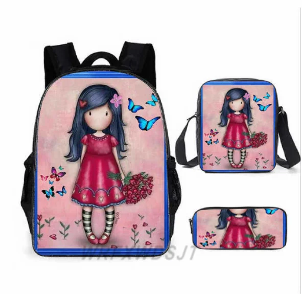 

Popular Anime Santoro Gorjuss 3D Print 3pcs/Set pupil School Bags Laptop Daypack Backpack Inclined shoulder bag Pencil Case