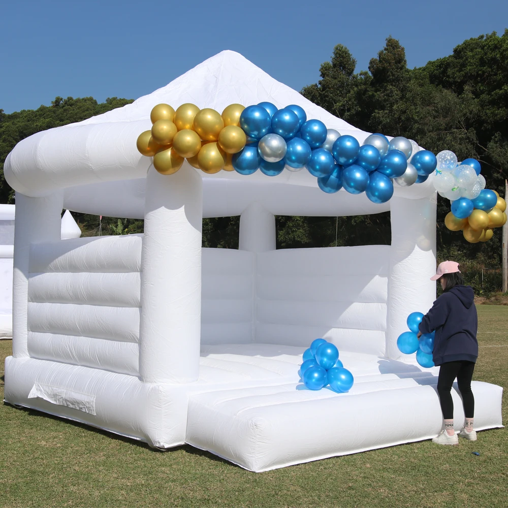 Castello trampolino gonfiabile bianco commerciale da 14 piedi, giocattoli per bambini, parco giochi per bambini, festa di compleanno