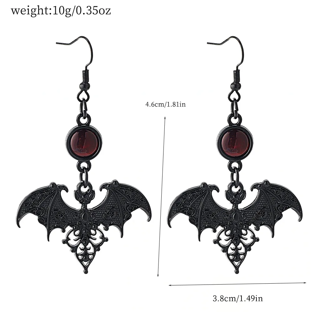 Gothic Renaissance Period Dark Bat Earrings for Women Men Deep Red Glass Crystal Dangle Earrings Halloween Gifts