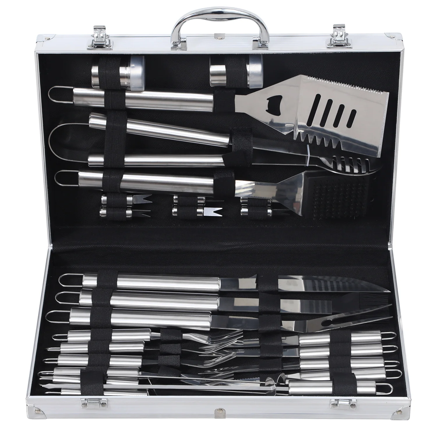 

Bbq Kit 26 Stainless Steel Bbq Accessories With Aluminum Box Storage - Complete Outdoor Bbq Kit, Silver For Dad'S Birthday Gift