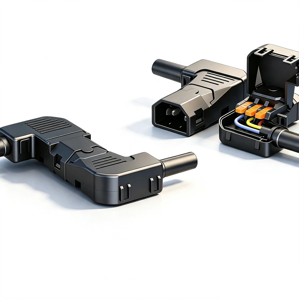 3‑Pin 10A 250V Quick Press Terminal  90 Degree Right‑Angle IEC C13 C14 Male Female Power Connector No‑Soldering AC Power Adapter