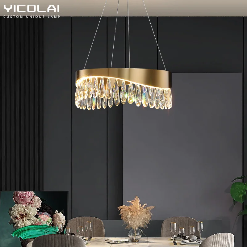 Candelabro LED de cristal posmoderno para sala de estar, comedor, sala de estudio, dormitorio, decoración de Bar, cuerda colgante larga, lámpara interior de lujo