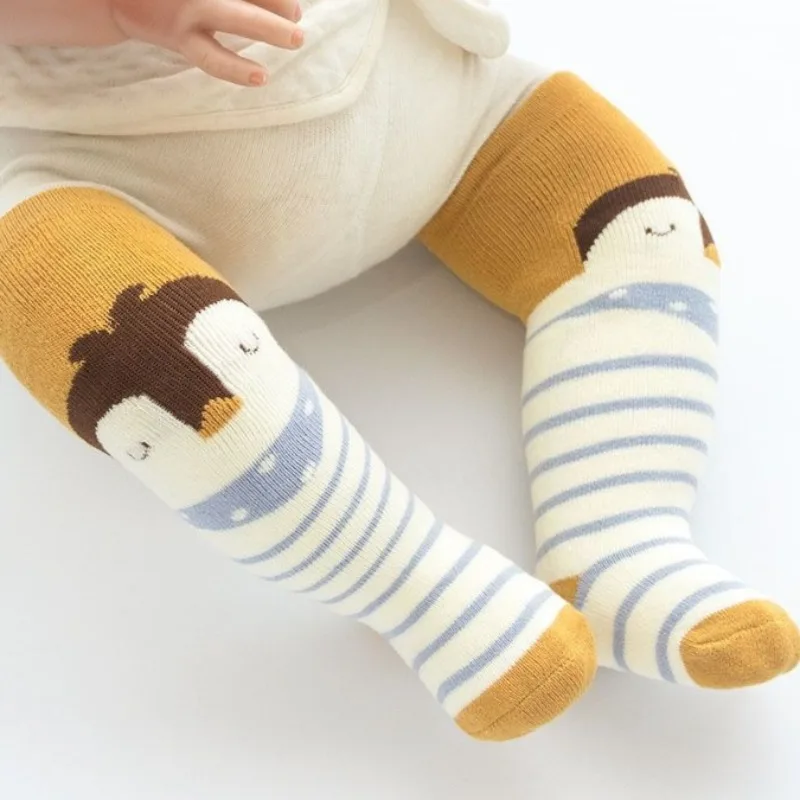 신생아 유아 남아 여아용 고탄력 무릎 위 만화 자카드 아기 양말 부드럽고 포근한 유니섹스 롱 튜브 양말