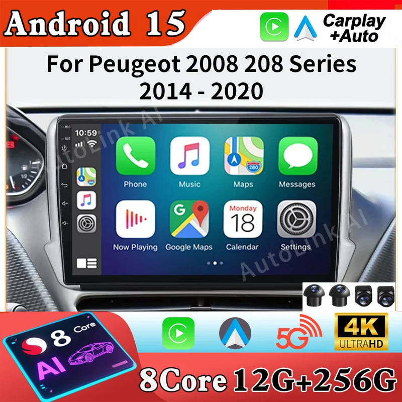 Android GPS Car Radio For Peugeot 2008 208 Series 2012-2020 Autoraido Stereo Navigation GPS Multimedia Video Carplay DVD