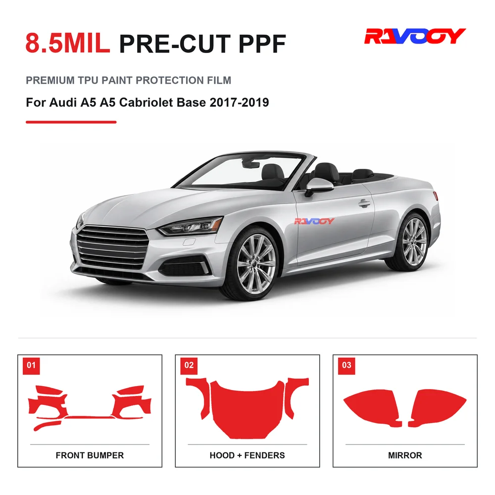 Precut PPF For Audi A5 Cabriolet Base 2017-2019 8.5mil TPU Clear Paint Protection Film Self Healing Hydrophobic Stone Chip Guard