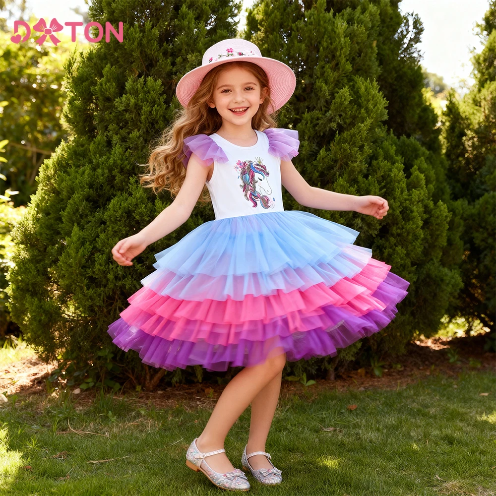 

DXTON Toddler Sleeveless Princess Dresses Ruffles Kids Holiday Dress Layer Children Birthday Outfit Gradient Unicorn Girls Dress