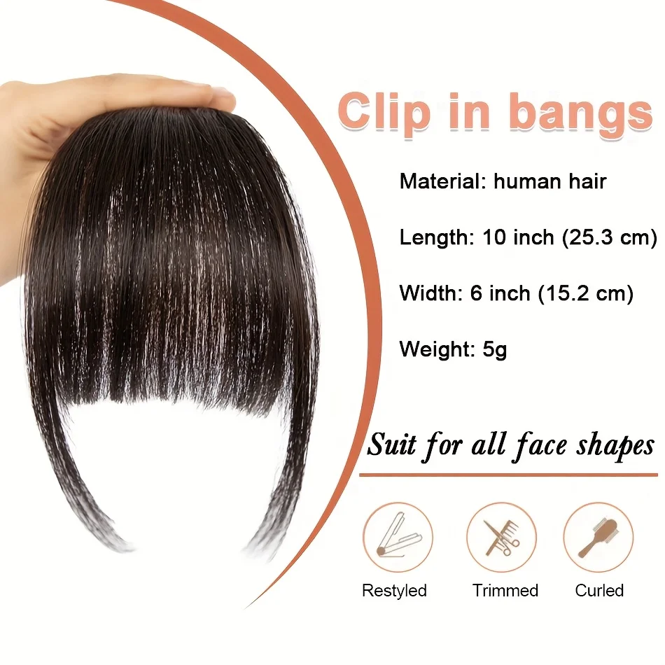 Dark Brown Black Clip In Bangs 100% Human Hair Bangs Wispy Ligth Black Brown Clip In Bangs Fringe with Temples Real Human Hair F
