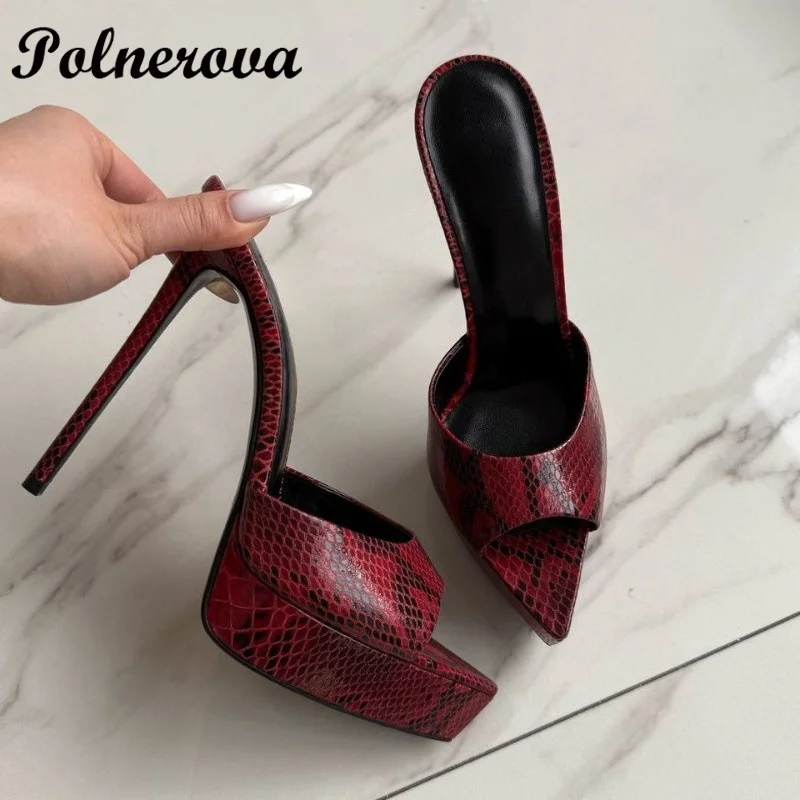 

Sexy Pointy Toe Platform Mules Slippers Women Shoes Summer Elegant Party Dress Leather Pumps Sandalias De Mujer Verano