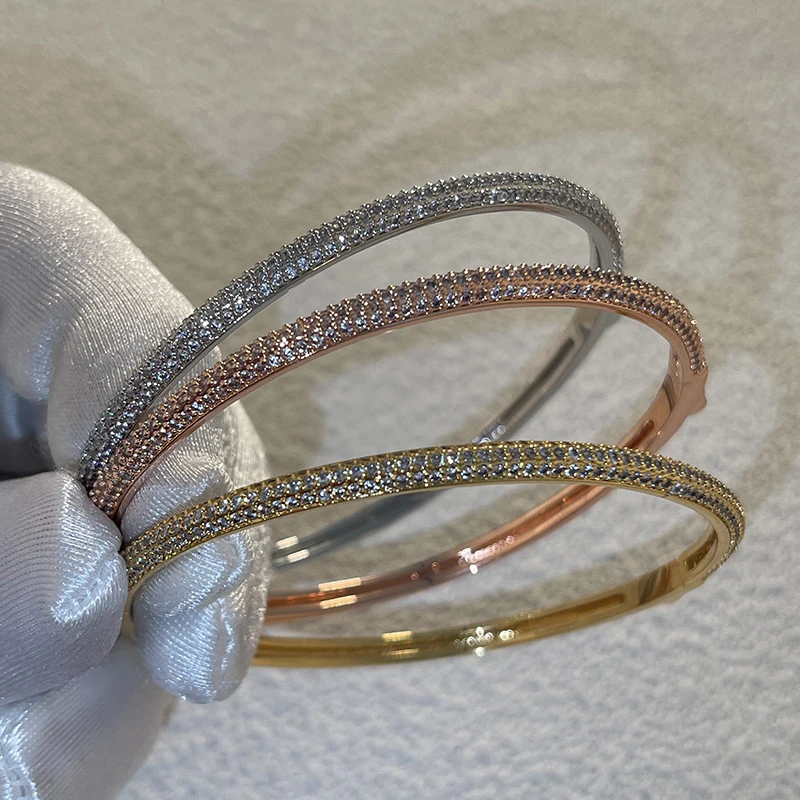 Bracelet en argent Sterling 925 pur avec diamants, Design classique, bijoux de fête, Bracelet d'amitié, facile à verrouiller, taille 17CM
