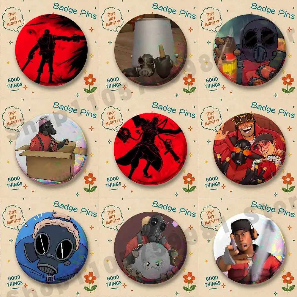 Cute Pyro Spy Scout T-TF2 Brooches for Bag Decor Jewelry Accessories Gift 25/32/44/58/75mm Round Cartoon Badges