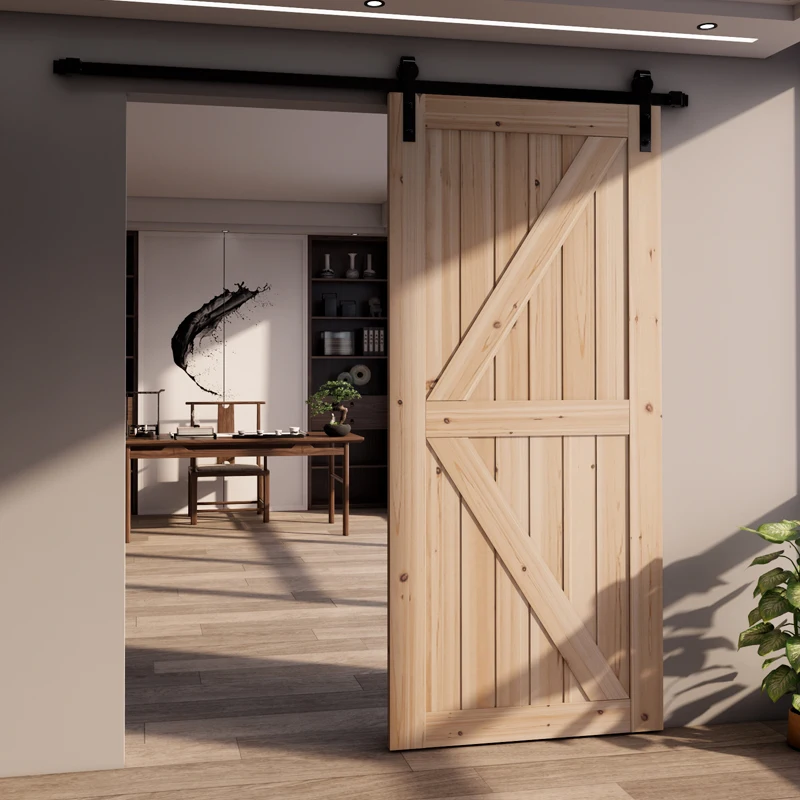 

Solid wood set American barn door custom log fir oak plain door indoor bedroom bathroom sliding door