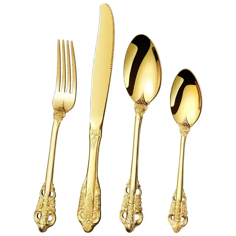 Deluxe Vintage Fork Set Gold and Silver Color Matching Stainless Steel Mirrored Serving Forks Dishwasher Safe Gold Court Style