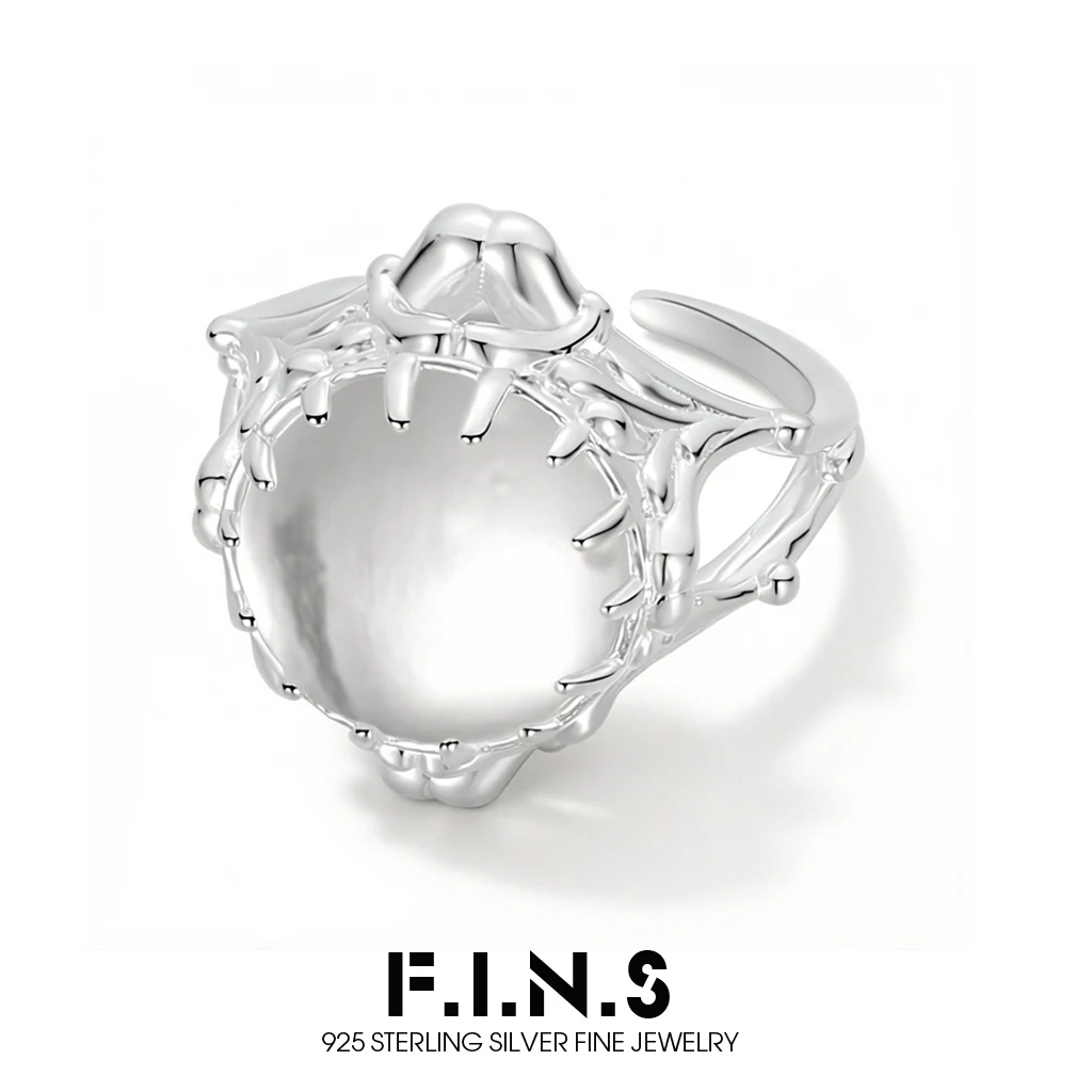 F.I.N.S Thorny White Crystal S925 Sterling Silver Ring Big Stone Statement Open Adjustable Finger Fine Jewelry For Decoration