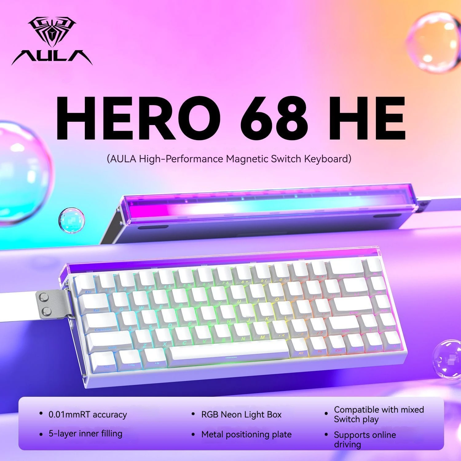 AULA hero 68he Magnetic Keyboard 65% layout Wired Trigger 8K Return Customize RGB Magnetic Switch Gaming Keyboard