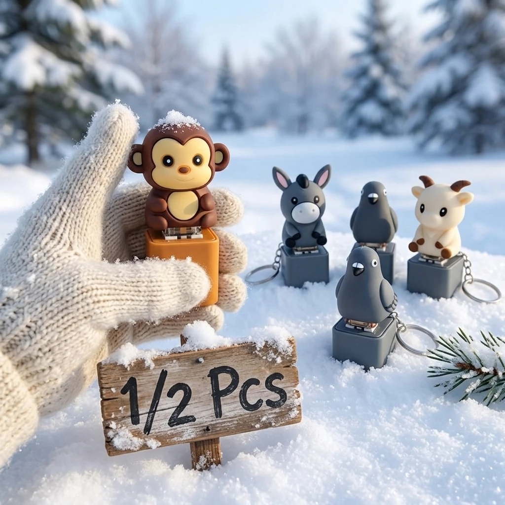 1/2 Pcs Monkey, Pigeon, Lamb, Donkey Animal Keychain, Clicker with LED Light, Adult Stress Relief and Anxiety Sensing Toy