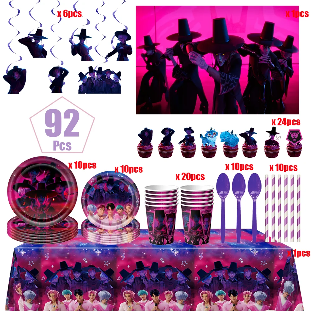 

Idol Boy Kpops Demons Hunte Birthday Party Decor Disposable Tableware Tablecloth Cup Plate Balloon Baby Shower Party Supplies