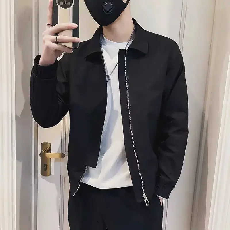 Zip V Solid Color Cargo Jacket for Men Y2k Casual Korean Reviews Many Cheap Clothes Offer Trendy Man Coat Joker Vintage New In