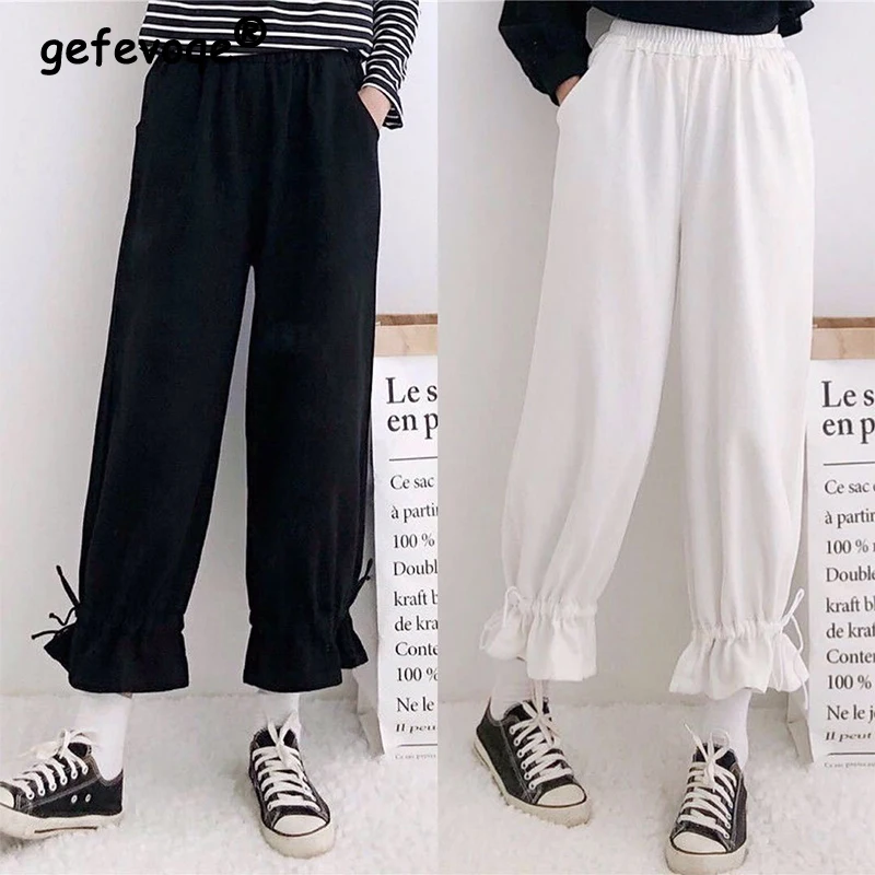 Spring Summer Loose Casual Solid Wide Leg Shirring Pants Female High Waist Korean Fashion All-match Trousers Women's Clothing