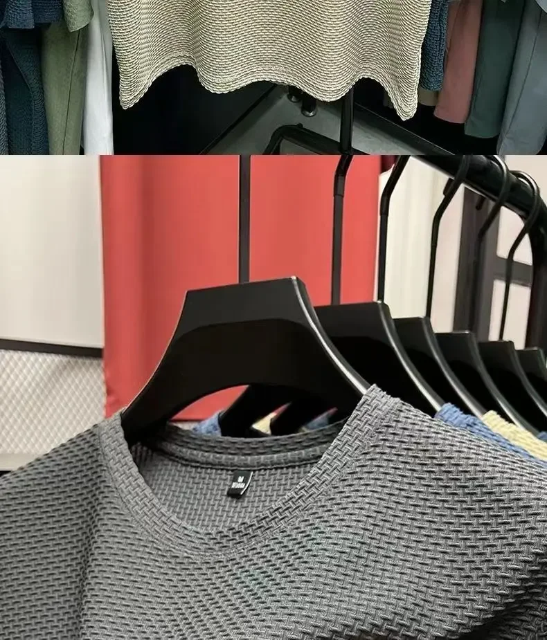 Herren High-End Eisseide Mesh T-Shirt Sommer Kurzarm Rundhals T-Shirt Mann Halbarm Dünnes Einfarbiges Sport-Oberteil – Detail 16