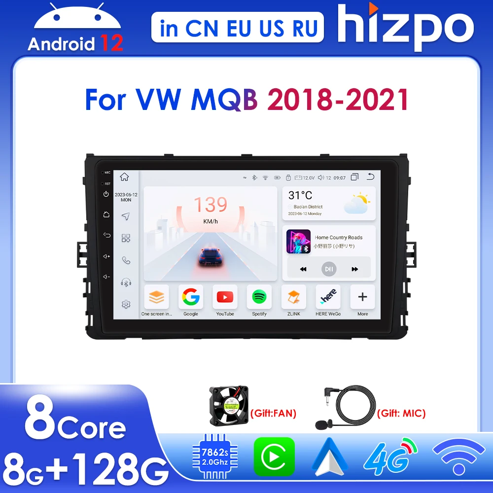 

Hizpo 9" Wireless Carplay Android Stereo for VW MQB Polo 2018-2021 Car Radio Multimedia Player GPS RDS BT Navi 4G RDS DSP 2 Din