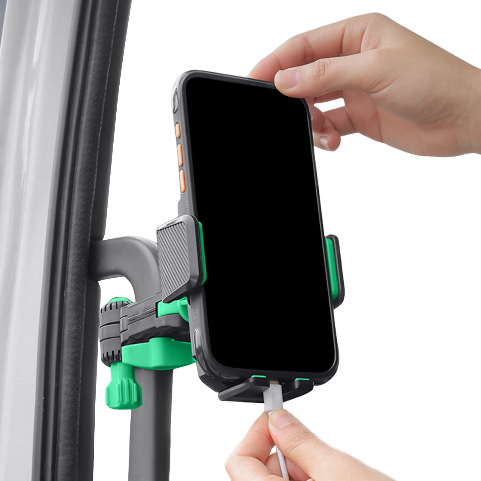 Car/Truck A Pillar Grab Handle Phone Mount 360° Adjustable Metal Arm Phone Holder for Truck, Pickup, SUV, Van, Tractor, Forklift