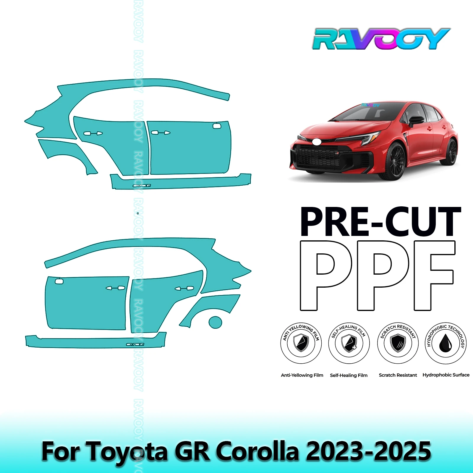 

For Toyota GR Corolla 2023-2025 8.5mil Clear Matte Pre-Cut PPF Door & A/B Pillar Kit TPU Paint Protection Film Set
