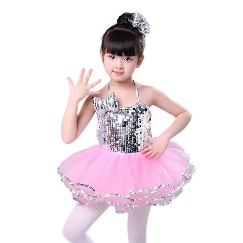 ملابس قاعة الرقص للأطفال فستان باليه توتو مطرز للفتيات بألوان قوس قزح ملابس عصرية للأداء فستان أميرة الباليه