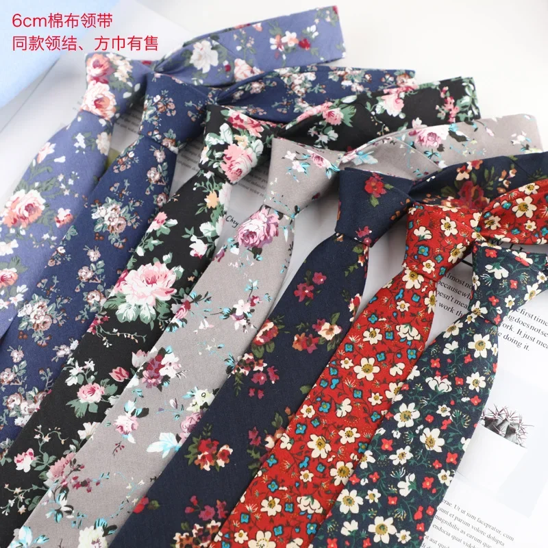 

6cm Cotton Tie Corbatas Female Floral Printed Casual Narrow Ties Neck Wear Women's Flower Neckties Cravat Girl Accessories