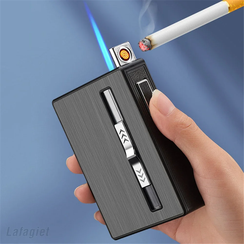 Pack of 10/20 Pieces of Cigarettes 84mm Plastic Cigarette Case Pocket Smoking Case Jet Flame Gas Lighter Rechargeable Men's Gift