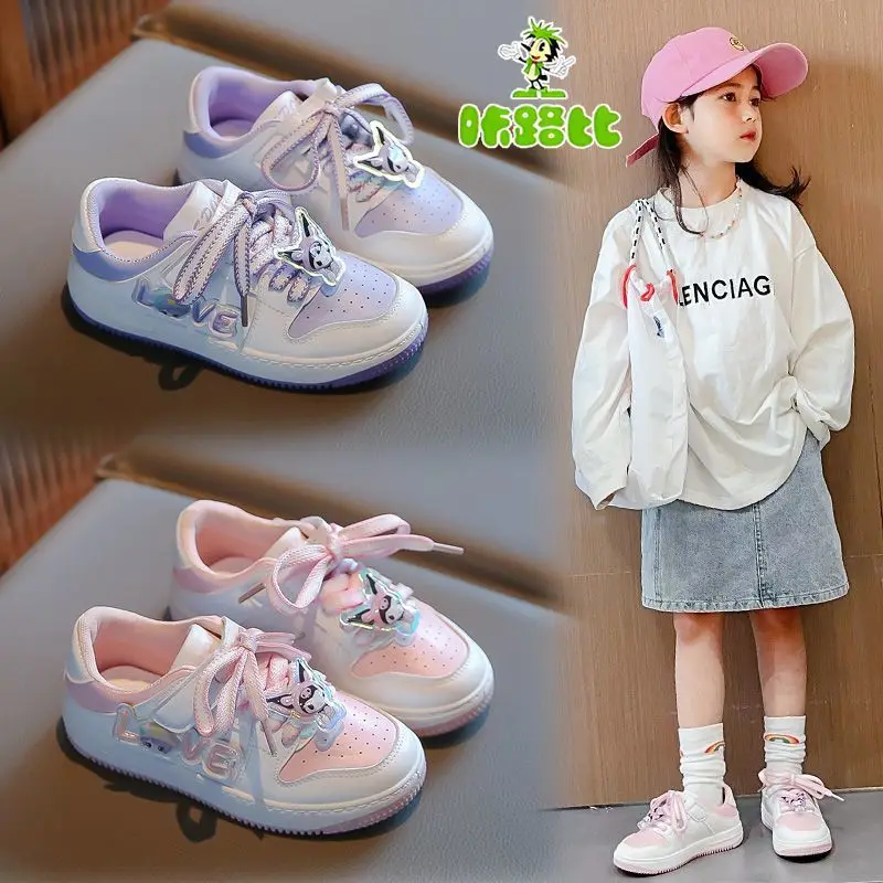 Girls Kuromi Anime Kawaii Sanrio Children Board Shoes 2024 New Spring Autumn Cute Cartoon Sports Sneakers Gifts for Kids