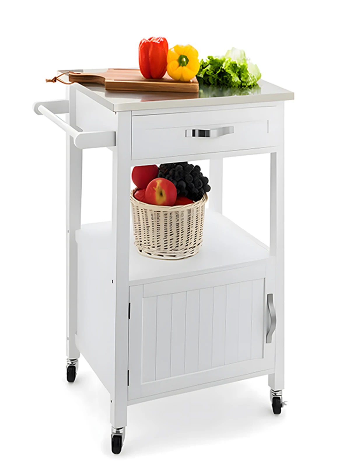 Kitchen Multi-layer Shelf Cart Wheeled Dining Cart With Drawer Stainless Steel Storage Locker Side Cabinet Household