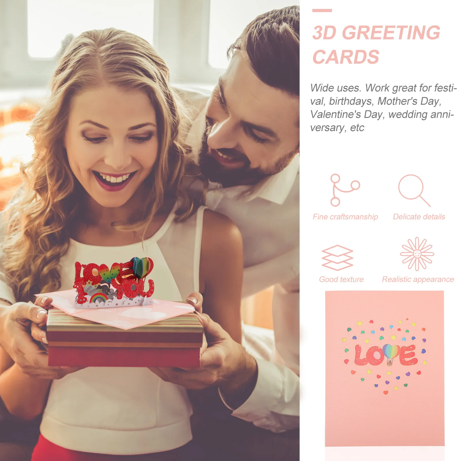 

1 set 1 Set 3D Paper Card I Love You Design For Wedding Anniversary Valentine'S Day Mother'S Day Greeting Card 3D Blessing Cards