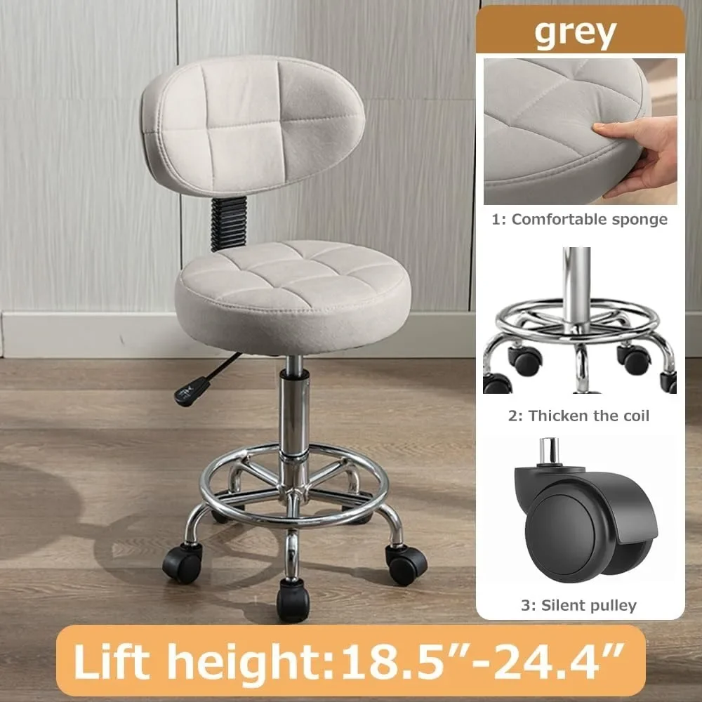 Salon Chair Rolling Stool Computer Chair with Low Back Height Adjustable Work Home Salon Drafting Swivel Task Chair W/Footrest